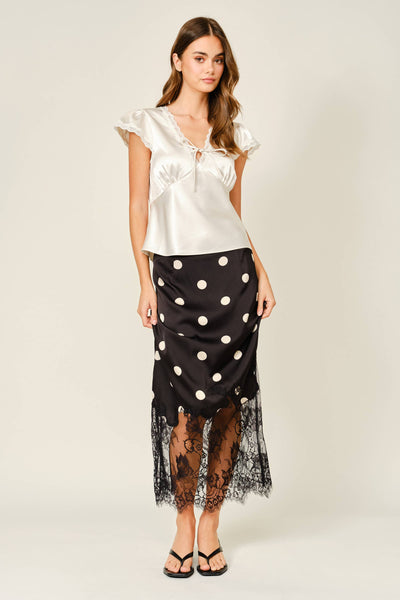 AJT6049 SATIN LACE V NECK TOP