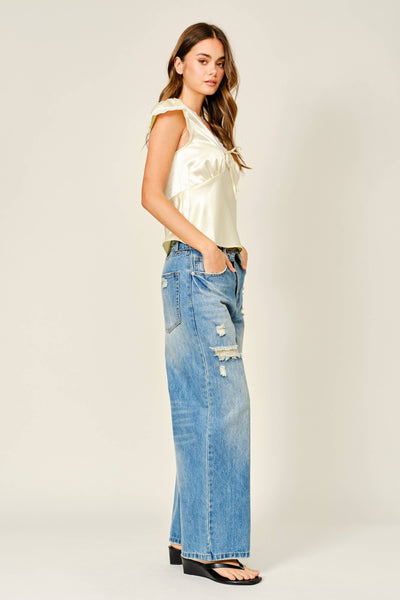 AJT6049 SATIN LACE V NECK TOP