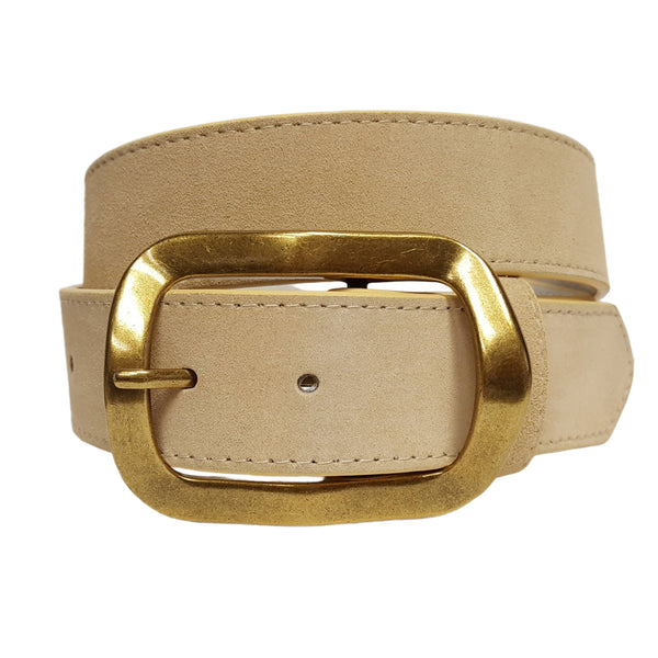 Genuine Suede Leather Belt w. classic Rectangular Buckle