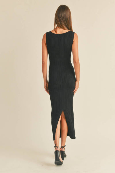 D2997   PATTERNED RIB KNITTED LONG DRESS
