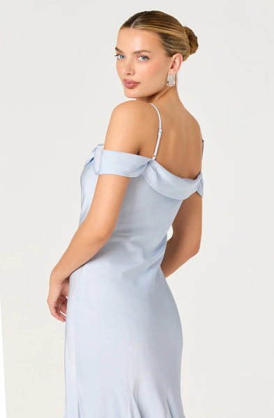 Araxie Satin Off Shoulder Midi Dress