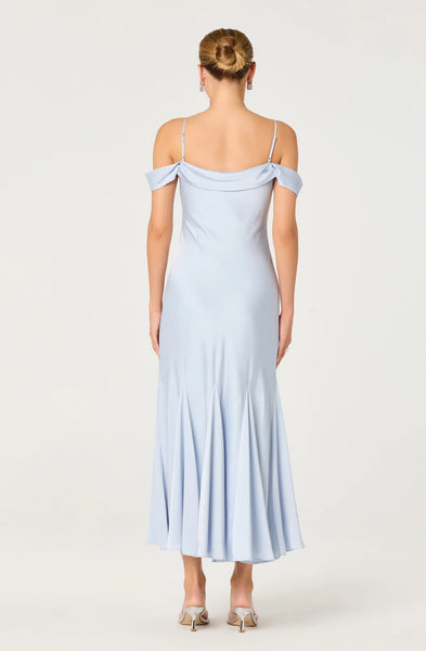 Araxie Satin Off Shoulder Midi Dress