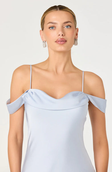 Araxie Satin Off Shoulder Midi Dress