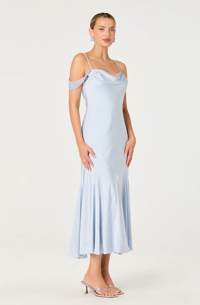 Araxie Satin Off Shoulder Midi Dress