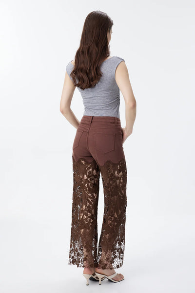 High Rise Ankle Embroidered Lace Wide Leg Jeans