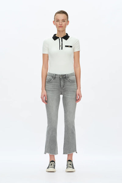 Stepped Frayed Hem Cropped Jeans