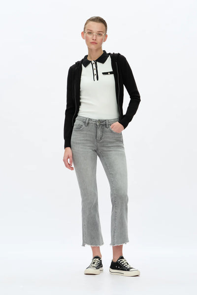 Stepped Frayed Hem Cropped Jeans