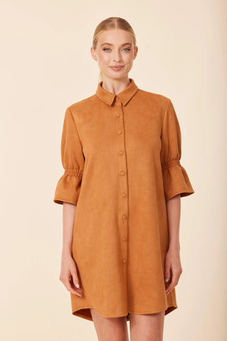 Faux Suede Ruffle Sleeve Dress