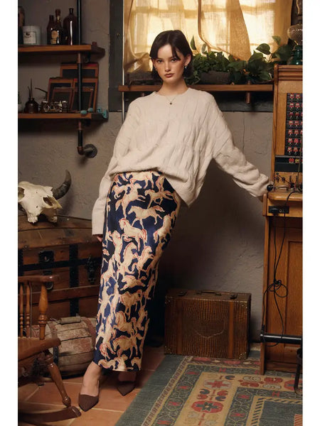 Western Navy Satin Skirt