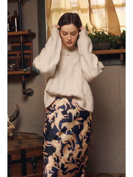 Western Navy Satin Skirt
