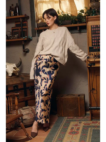 Western Navy Satin Skirt