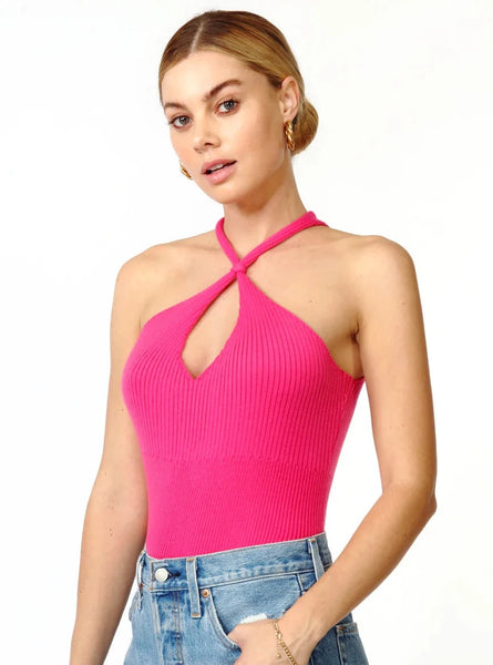 Rina Knit Halter Top Hot Pink
