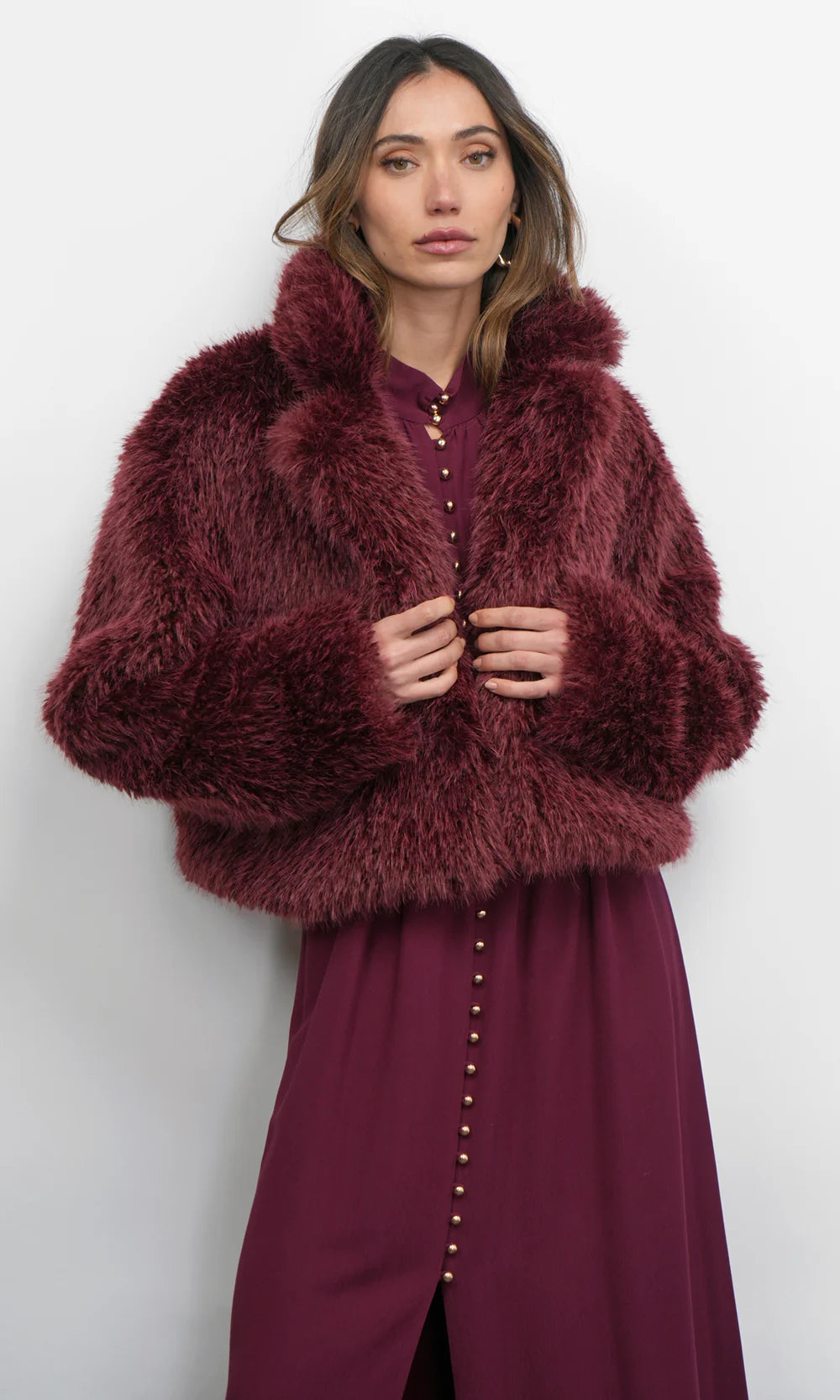 Maddox Shaggy Faux Fur Cropped Coat