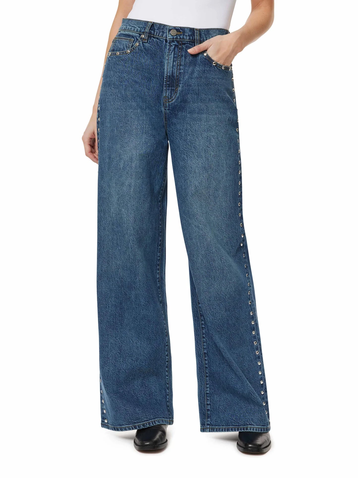 Gemma Wide Leg Studded Slouch Jeans