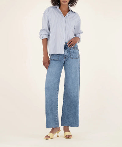 Meg High Rise Wide Leg Patch Pocket Med Wash