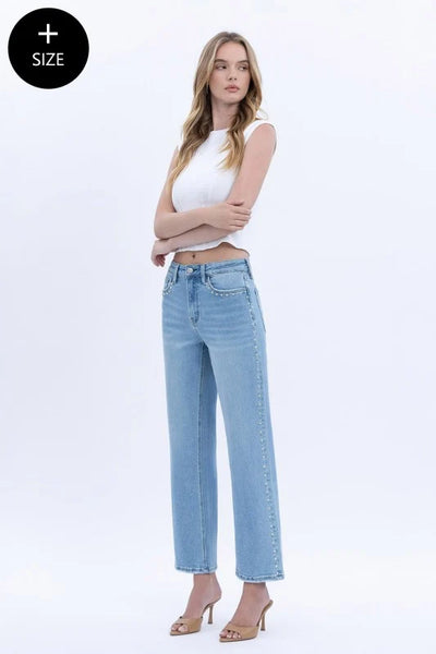 High Rise Ankle Studded Slim Jeans
