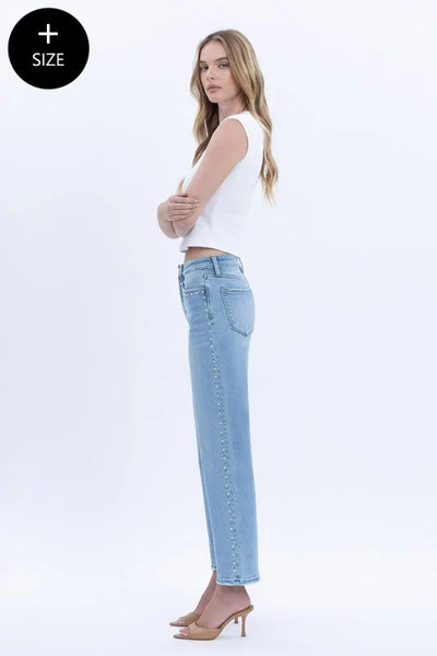 High Rise Ankle Studded Slim Jeans