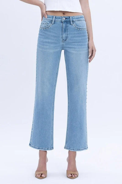 High Rise Ankle Studded Slim Jeans