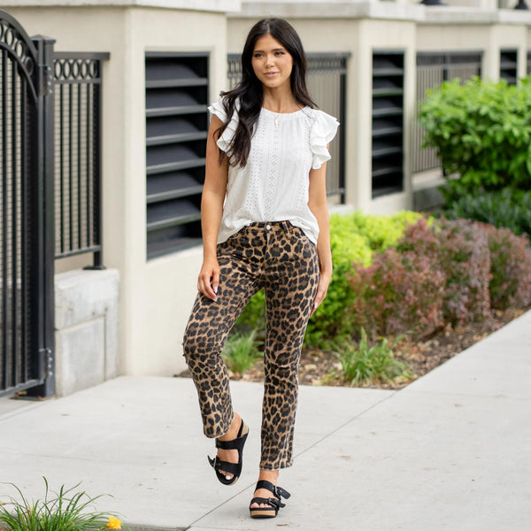 Leopard High Rise Flare Jeans