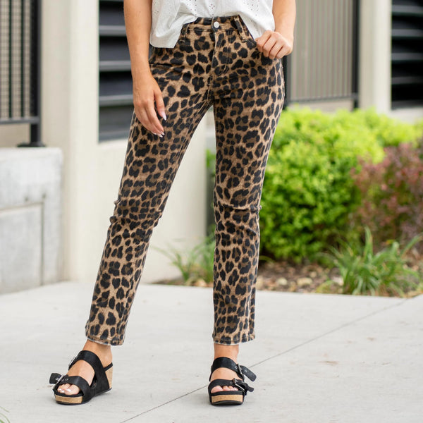 Leopard High Rise Flare Jeans
