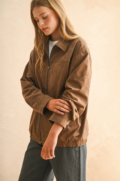 Suede Oversized Bomber Jacket