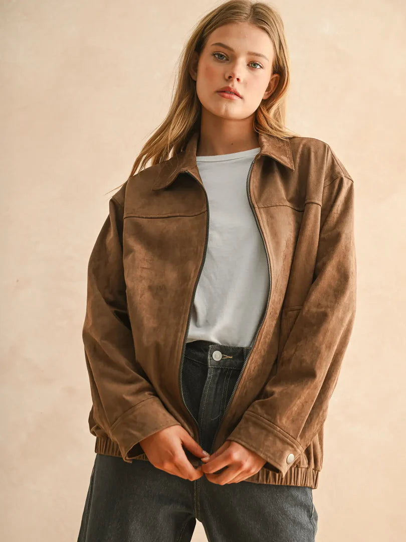 Suede Oversized Bomber Jacket
