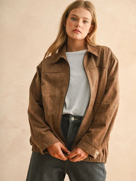 Suede Oversized Bomber Jacket