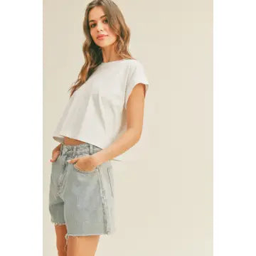 Round Neck Cuffed Sleeve Crop Top