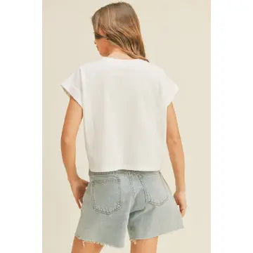 Round Neck Cuffed Sleeve Crop Top