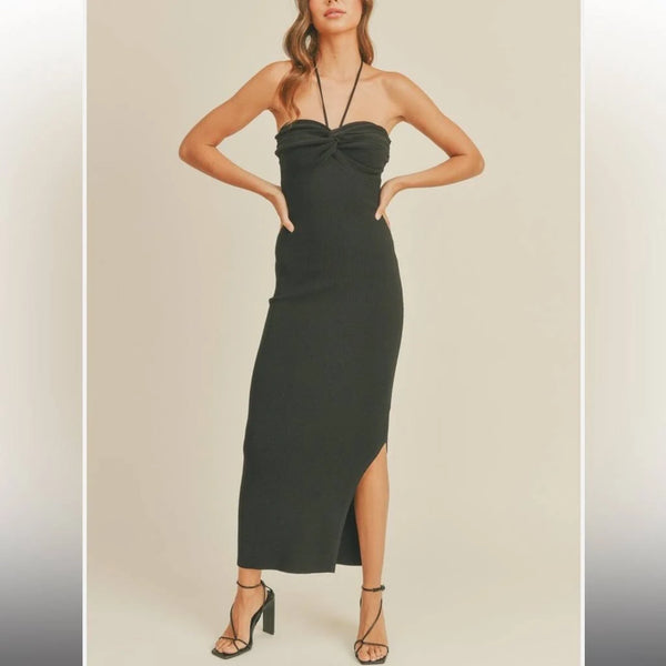 Ruched Detail Halter Neck Long Dress
