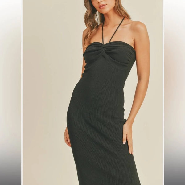 Ruched Detail Halter Neck Long Dress