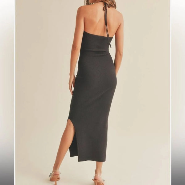Ruched Detail Halter Neck Long Dress