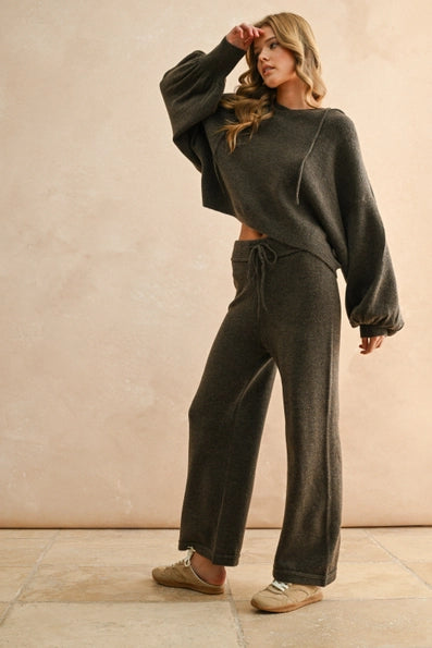 Two Tone Ribbed Waistband Sweater Pants