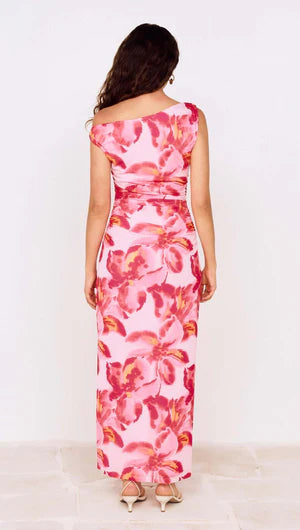 Pink Floral Bianca Mesh Midi Dress