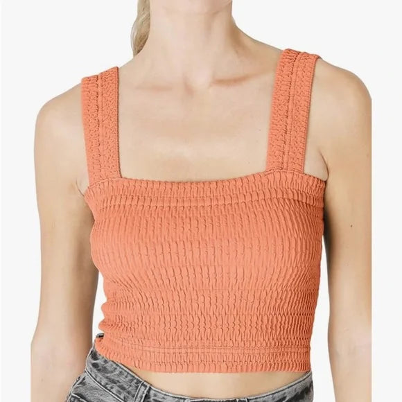 Shirred Square Neck Crop Top