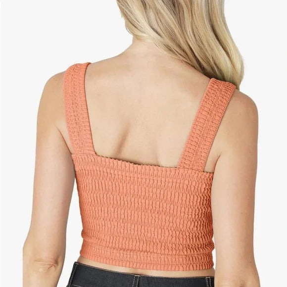 Shirred Square Neck Crop Top