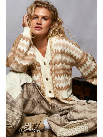 Chevron Patterned Hooded Sweater