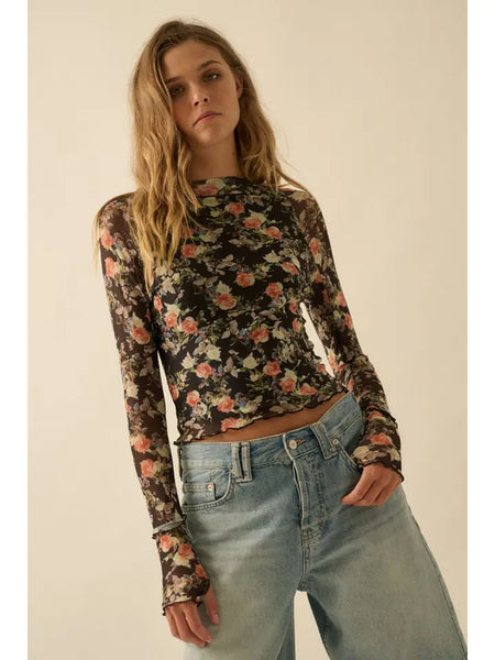 Mock Neck Mesh Top