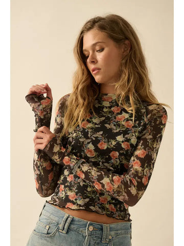 Mock Neck Mesh Top