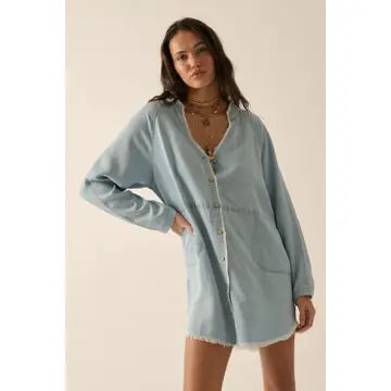 V-Neck Denim Mini Dress