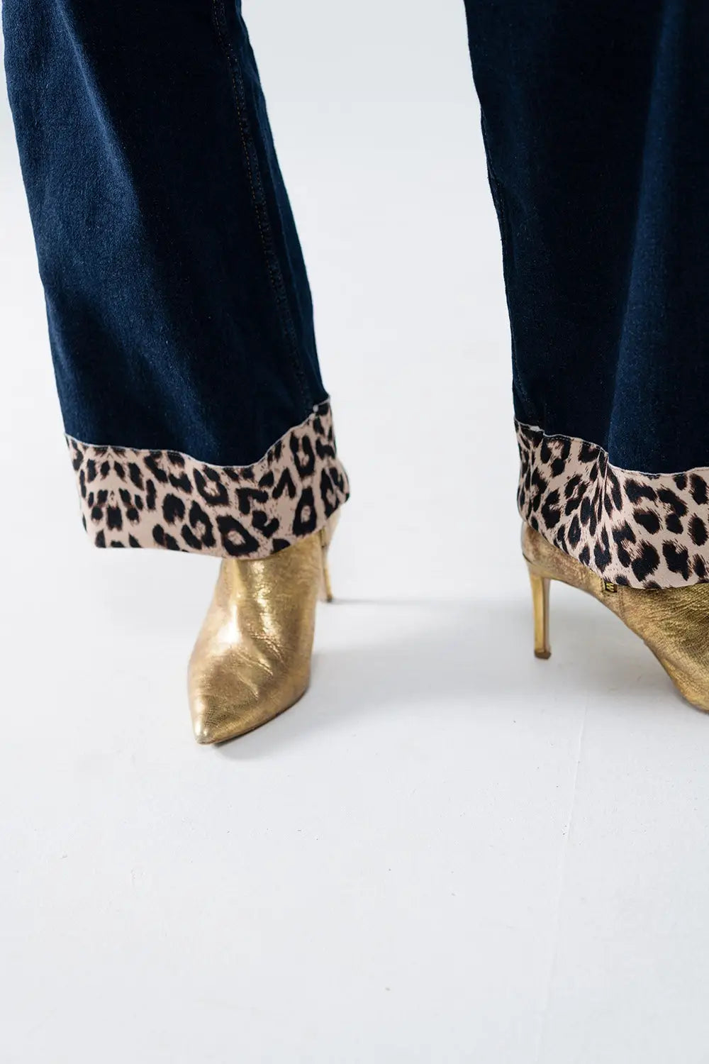 Dark Wash Denim Pant with Leopard Detail