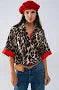 Leopard 3/4 Sleeves Shirt With Red Detail