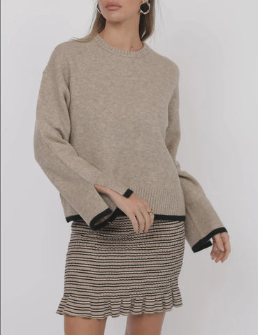 Angelina Cuff Slit Crew Neck Sweater