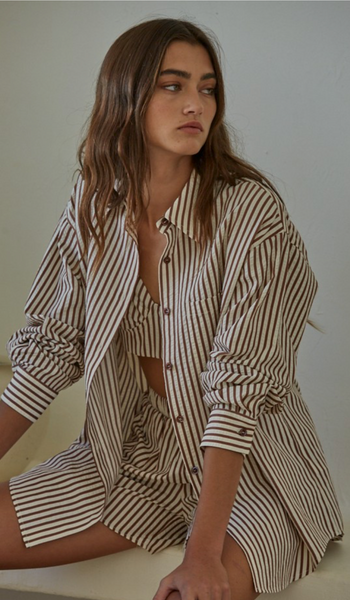 Brown Striped Button Up