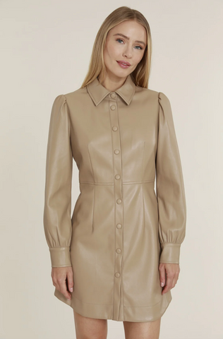 Vegan Leather Shirt Dress Sand