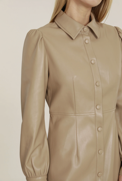 Vegan Leather Shirt Dress Sand