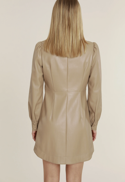 Vegan Leather Shirt Dress Sand