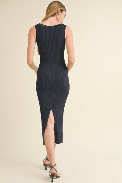 D2997   PATTERNED RIB KNITTED LONG DRESS