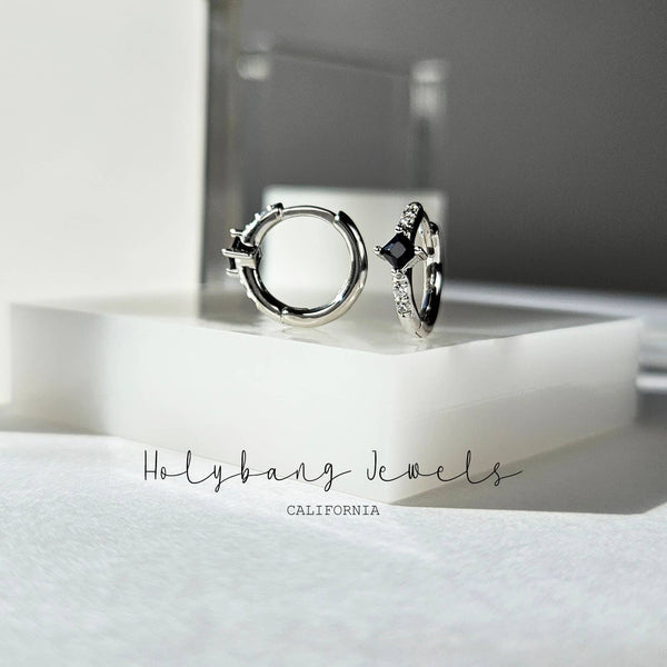 BLACK CZ HUGGIE EARRINGS - E-H1166