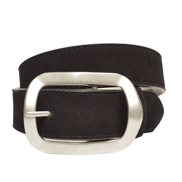 Genuine Suede Leather Belt w. classic Rectangular Buckle